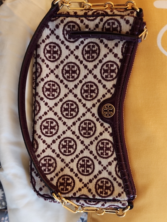 Tory Burch Handbags - Tory Burch Cream Canvas Wristlet with Dark Brown Logo Trim